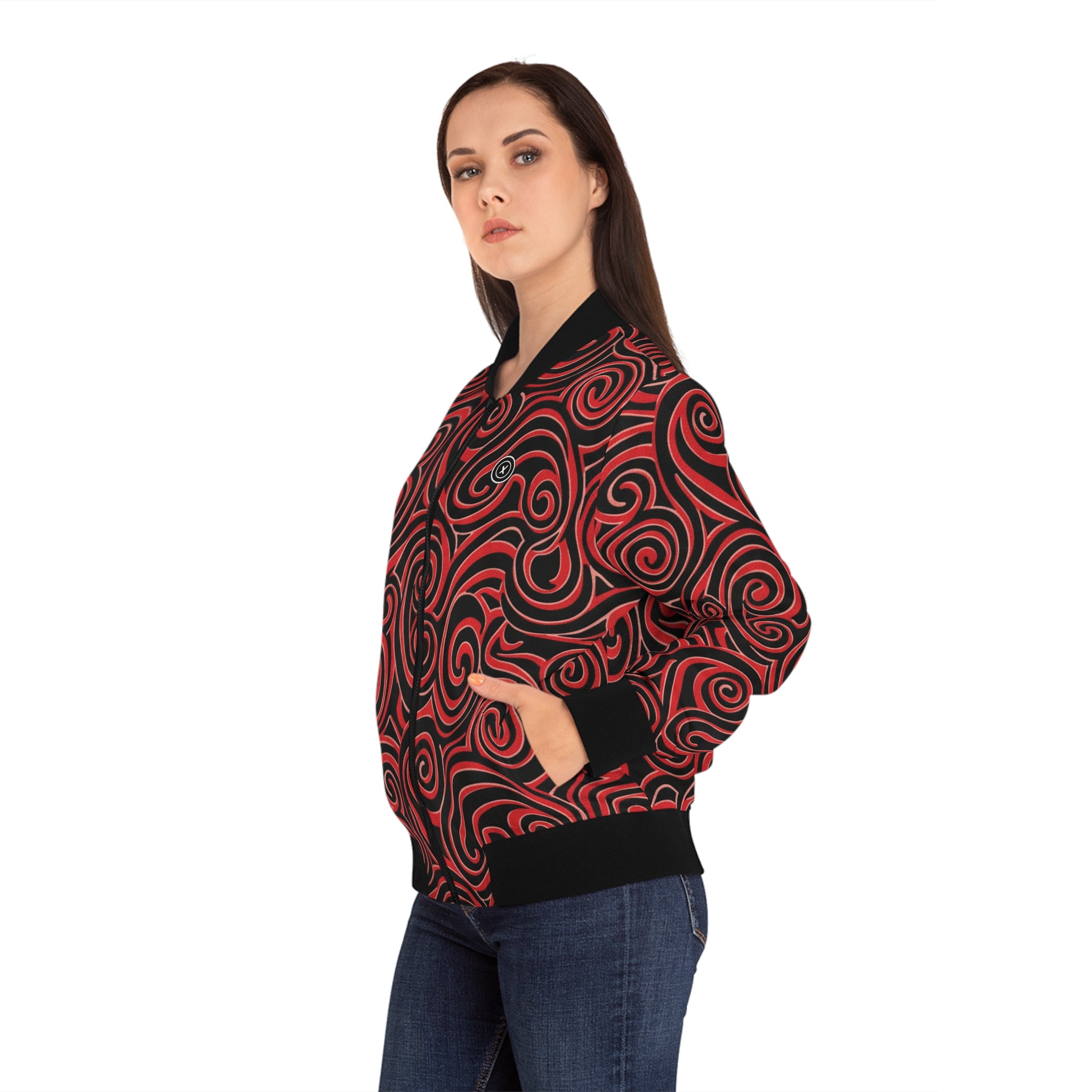 Retro Red & Balck Bomber Jacket - All-Over Print