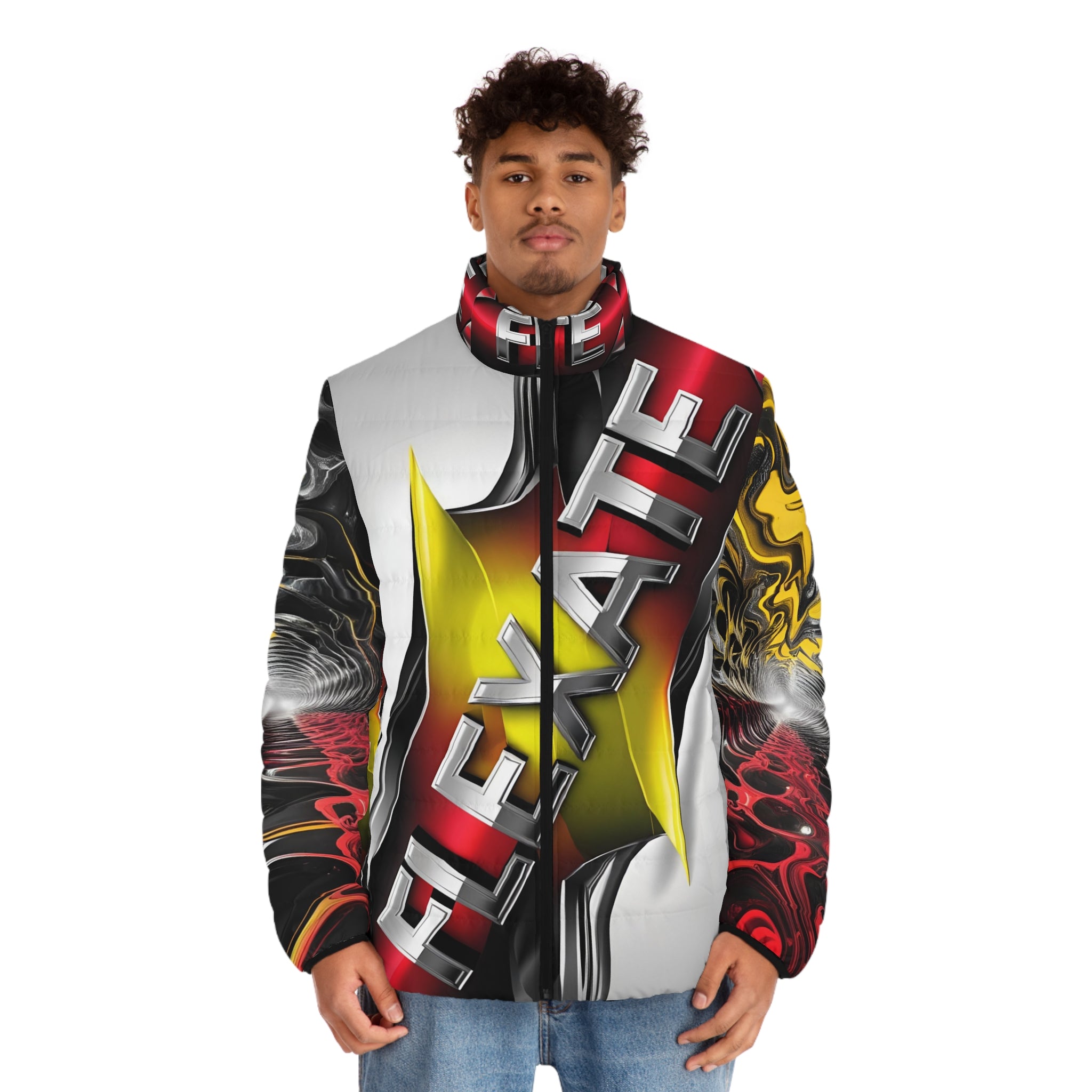 Flexate Action One Men's Puffer Jacket - AOP Design