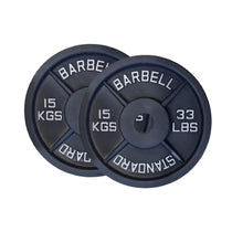 Cast Iron Weight Plates Set and Pair with Olympic Barbell + Clips
