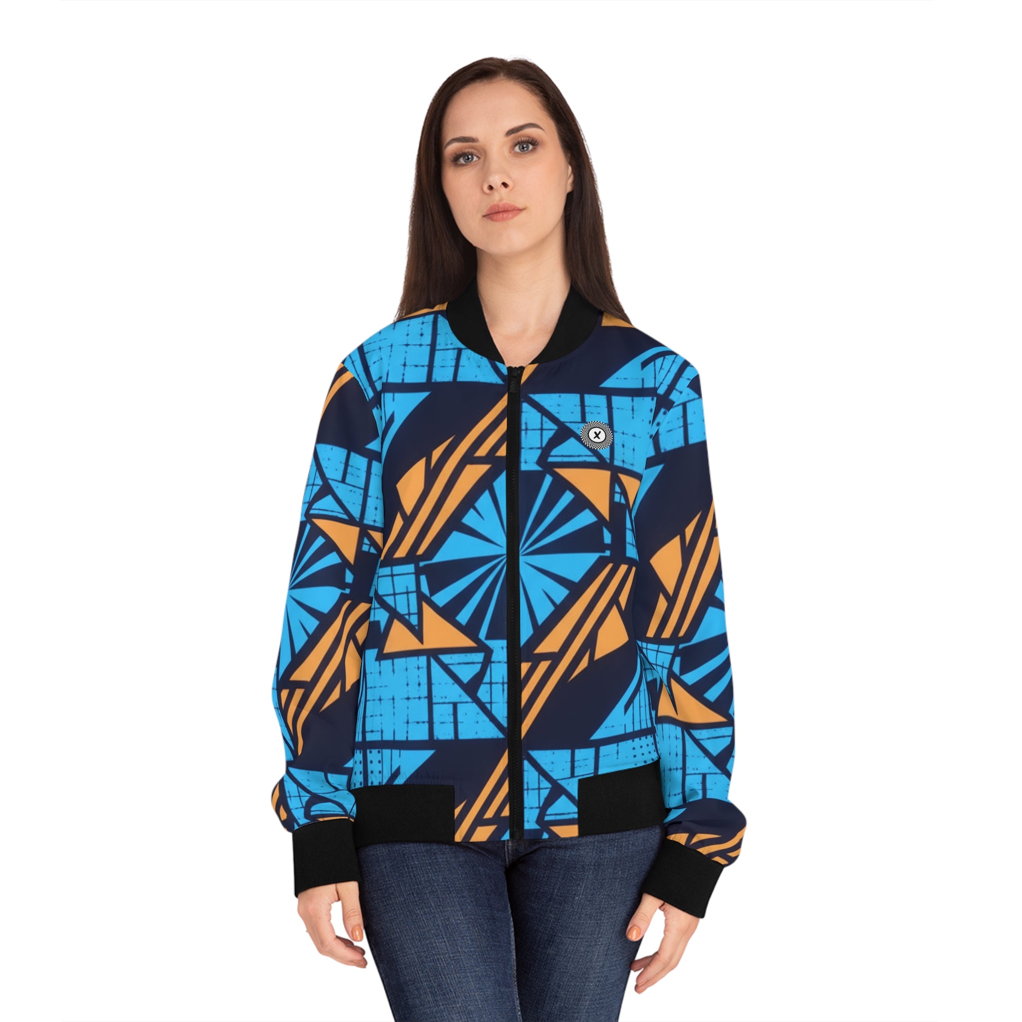 Retro Blue & Orange Bomber Jacket - All-Over Print