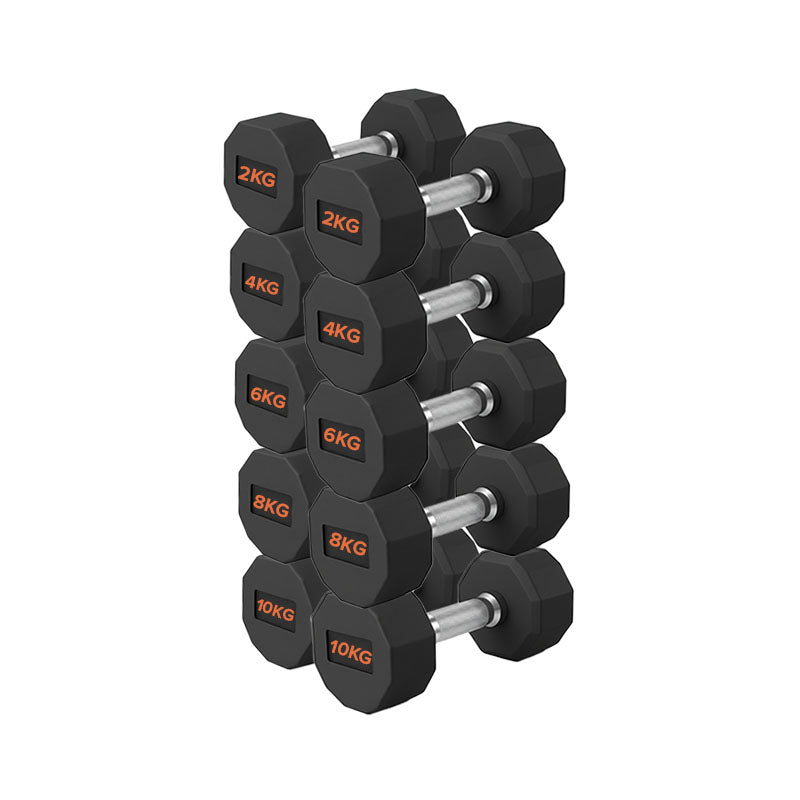 Hex Dumbbells Pairs & Sets (2kg–12kg) – Rubber Coated, Anti-Roll, With & Without Rack for Home Gym