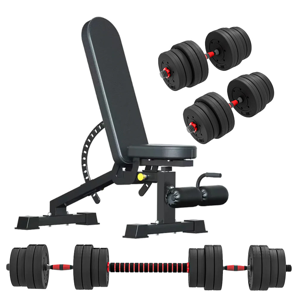Adjustable Dumbbells & Barbell Set – 20kg, 25kg, 30kg Options – Home Gym Strength Training with or without Bench
