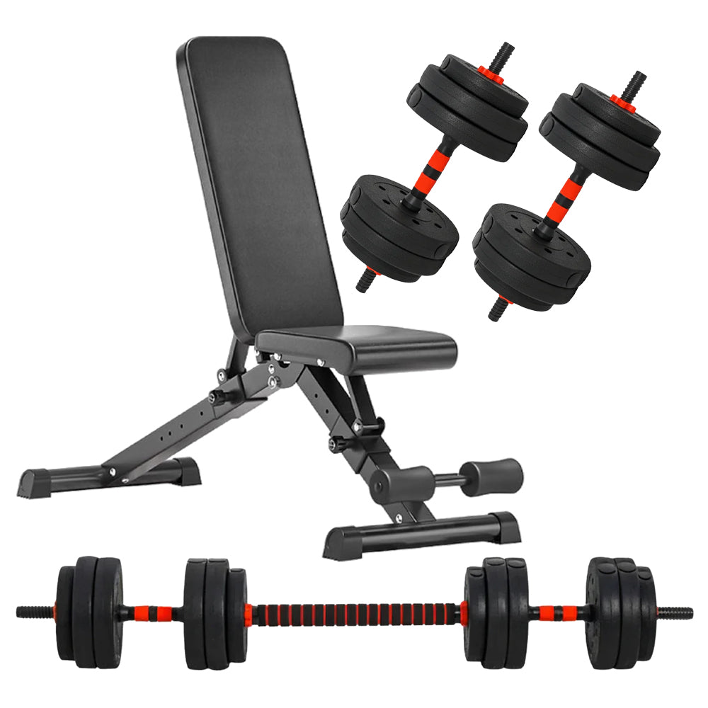 Adjustable Dumbbells & Barbell Set – 20kg, 25kg, 30kg Options – Home Gym Strength Training with or without Bench
