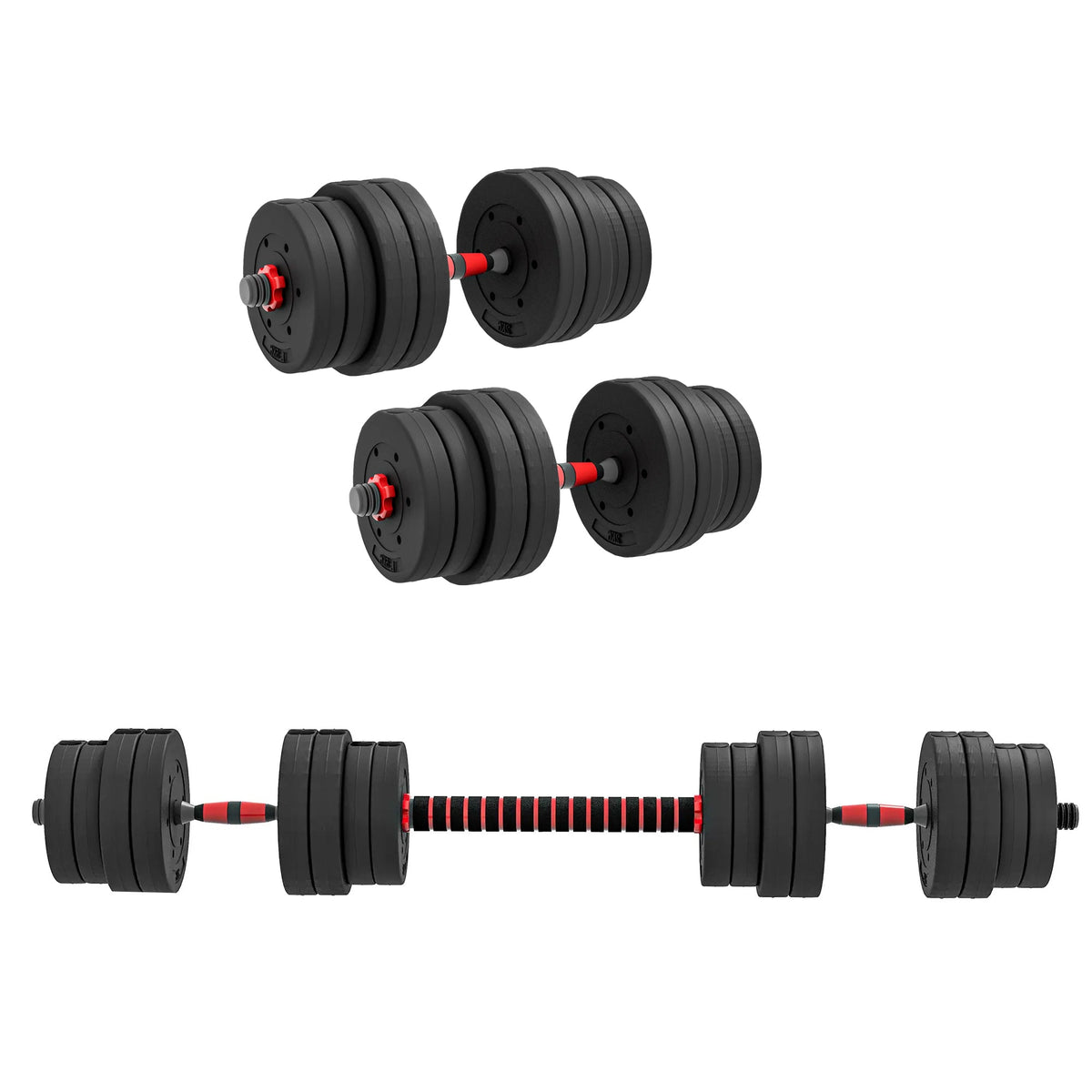 Adjustable Dumbbells & Barbell Set – 20kg, 25kg, 30kg Options – Home Gym Strength Training with or without Bench