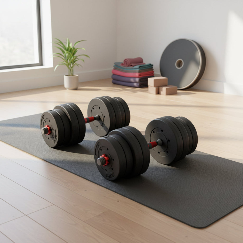 Adjustable Dumbbells & Barbell Set – 20kg, 25kg, 30kg Options – Home Gym Strength Training with or without Bench