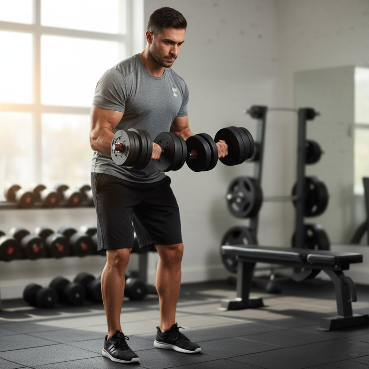Adjustable Dumbbells & Barbell Set – 20kg, 25kg, 30kg Options – Home Gym Strength Training with or without Bench