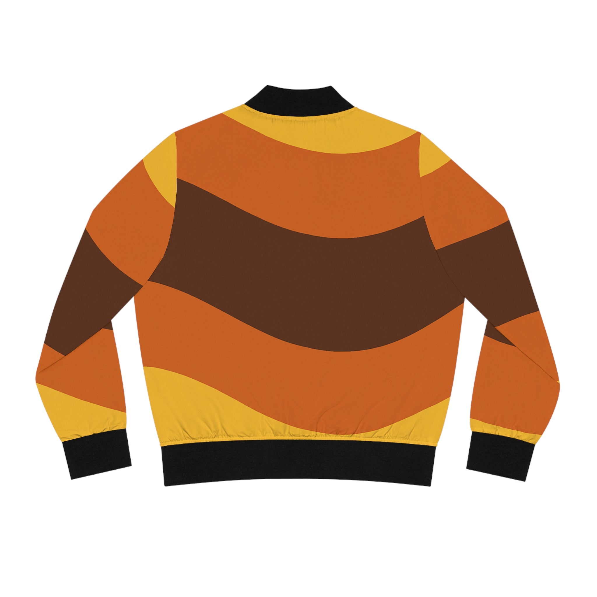 Retro Wave Stripe Bomber Jacket | Orange Brown All-Over Print