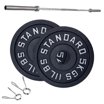 Cast Iron Weight Plates Set and Pair with Olympic Barbell + Clips