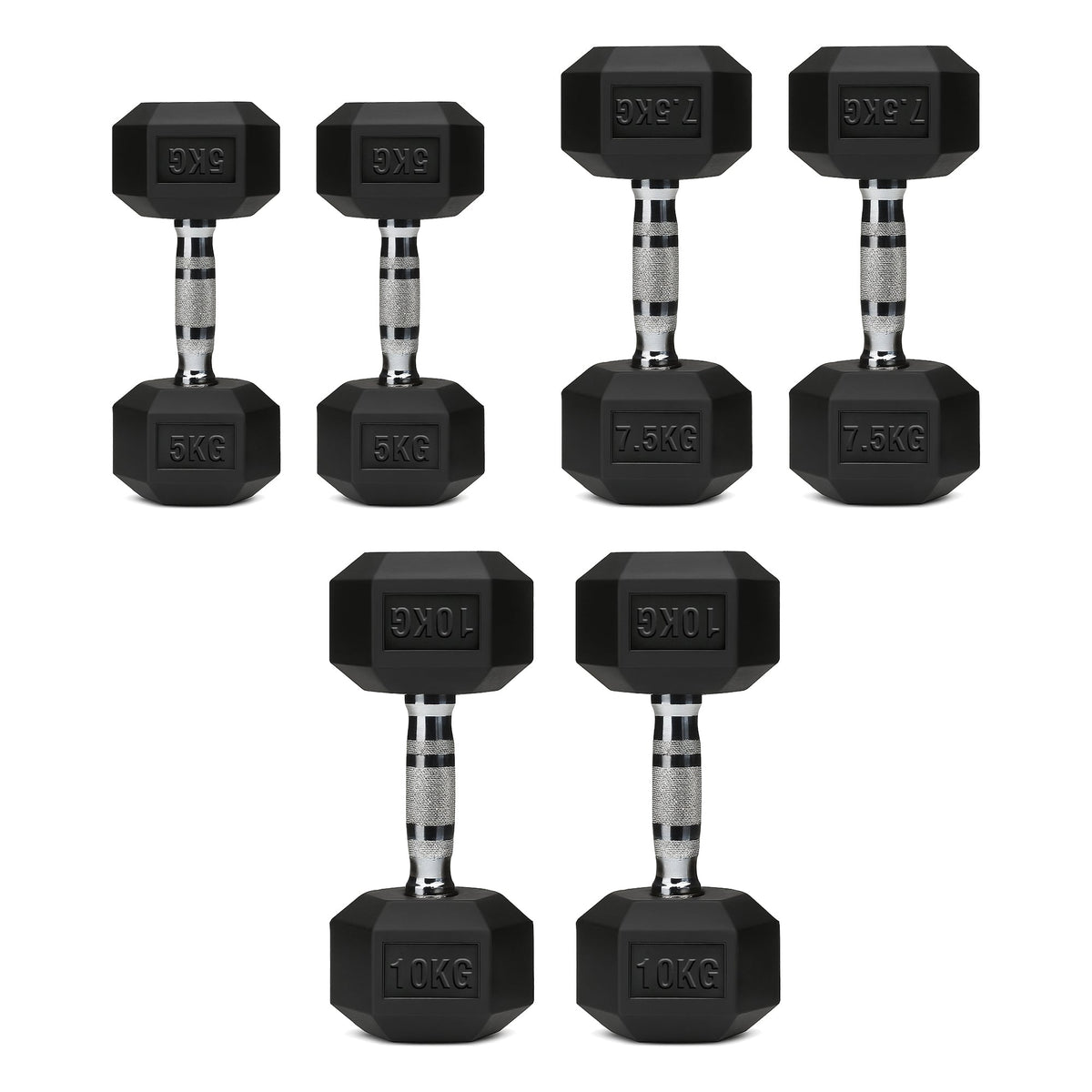 Hex Dumbbell Set with 3-Tier Tree Rack & Optional Bench – Rubber Coated Anti-Roll Weights for Home Gym