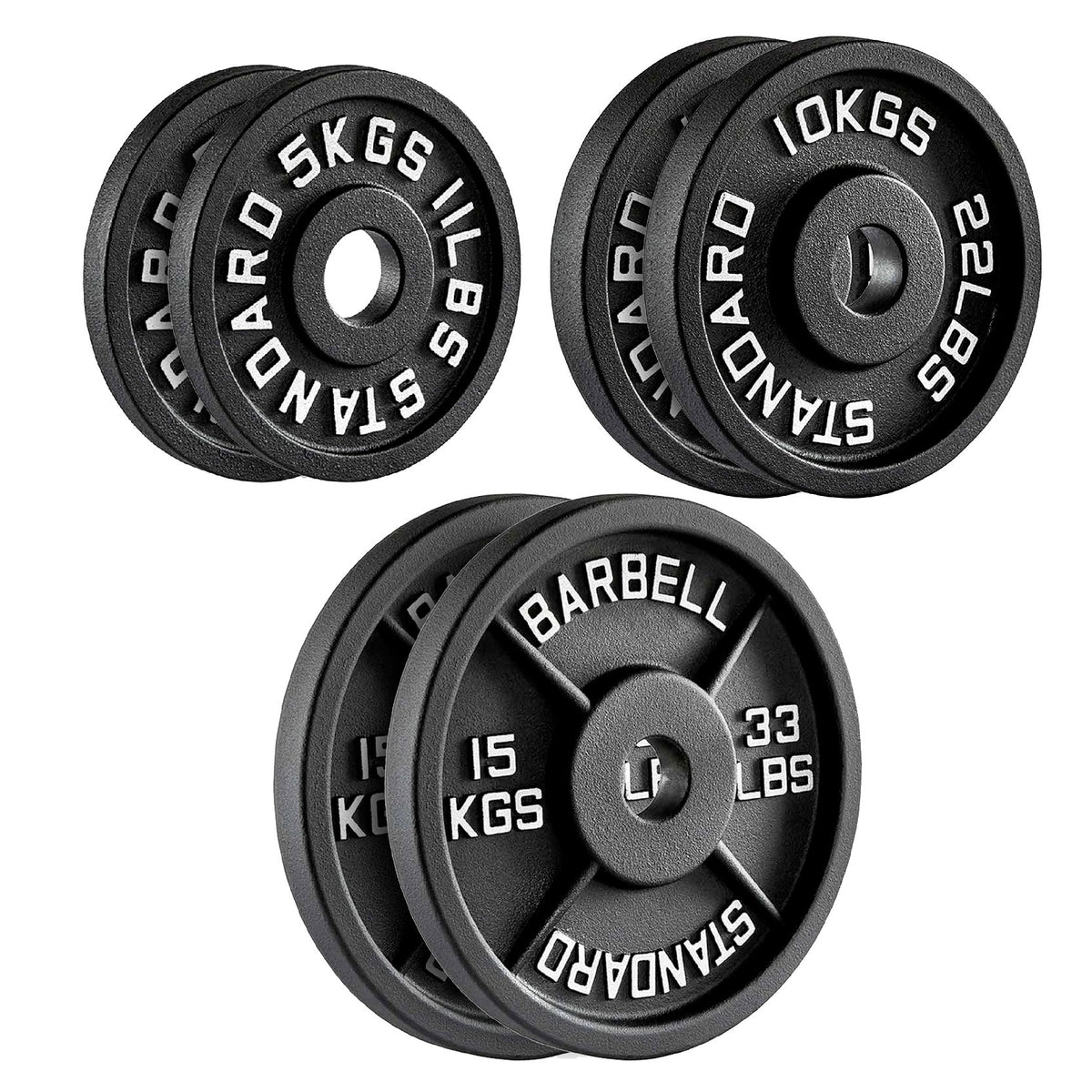 Cast Iron Weight Plates Set and Pair with Olympic Barbell + Clips