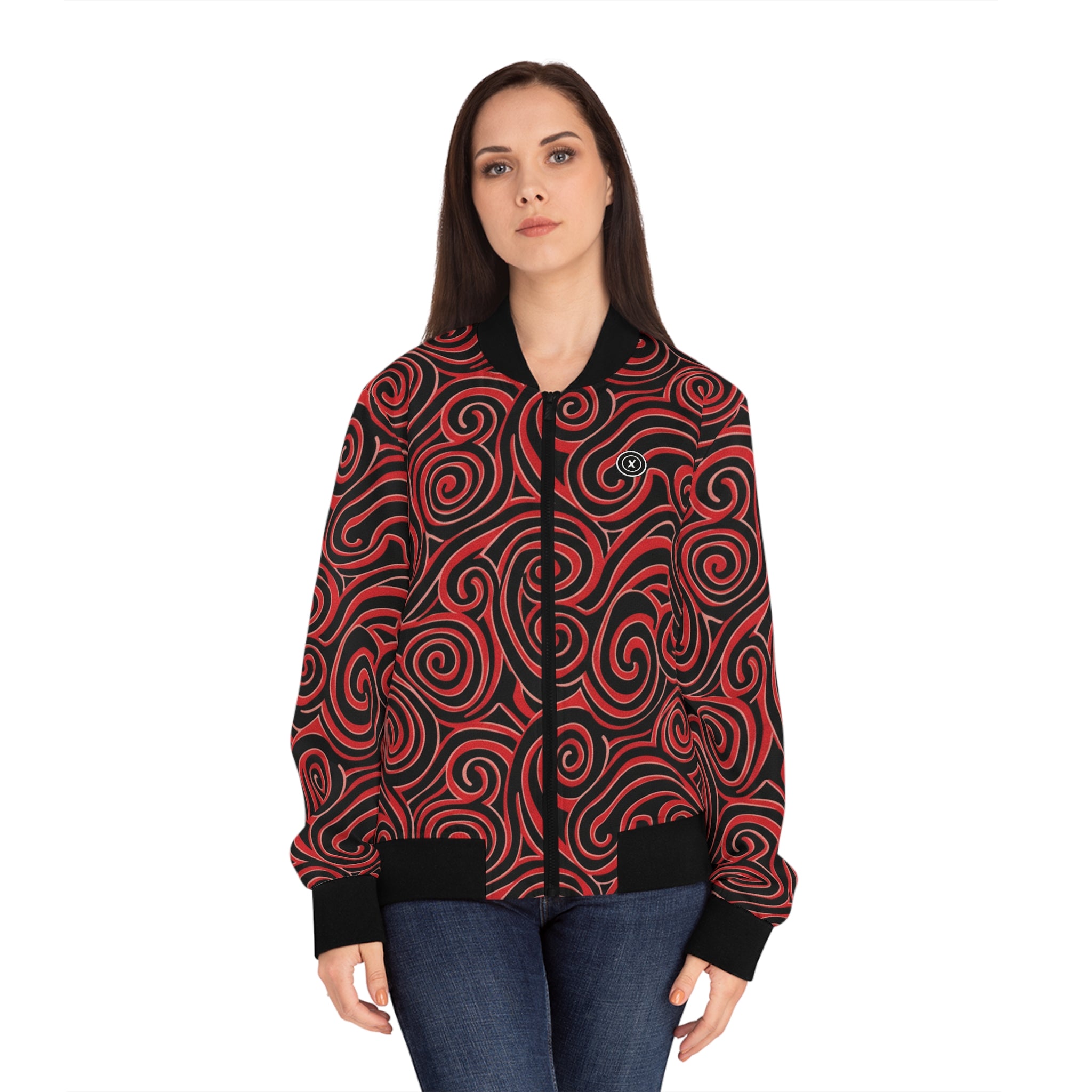 Retro Red & Balck Bomber Jacket - All-Over Print