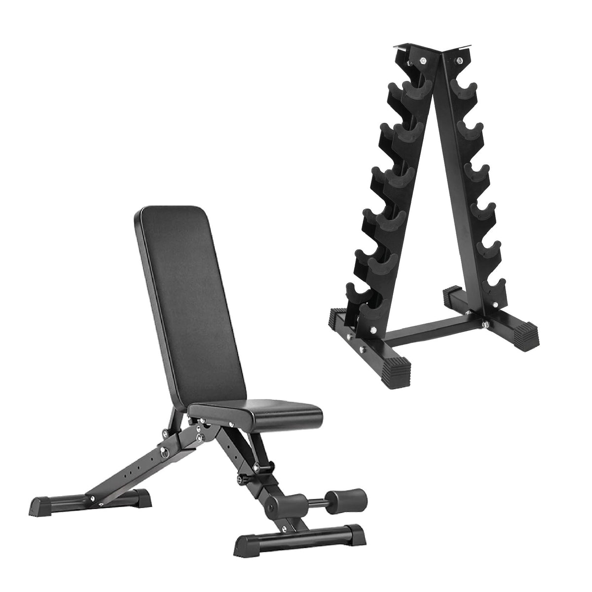 Hex Dumbbells 6 Tier Rack with or without Weights & Bench – Vertical Dumbbell Storage Stand for Home Gym (2.5kg–30kg)