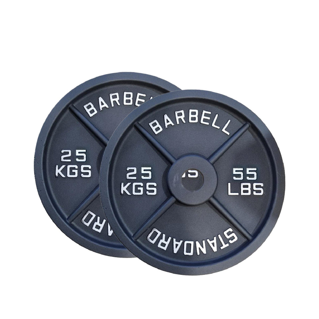 Cast Iron Weight Plates Set and Pair with Olympic Barbell + Clips