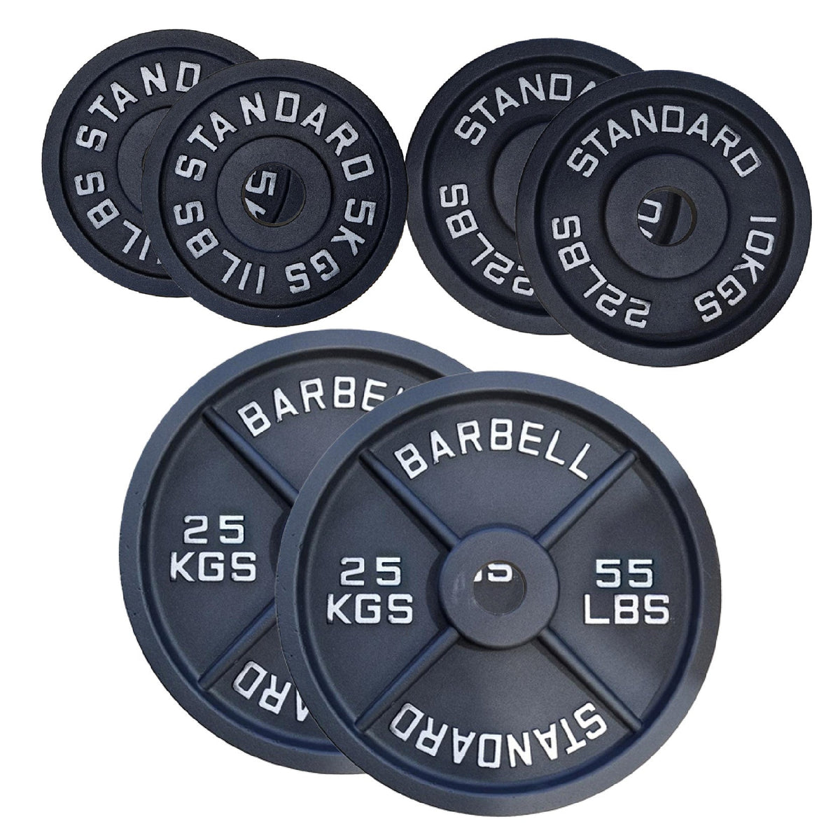 Cast Iron Weight Plates Set and Pair with Olympic Barbell + Clips