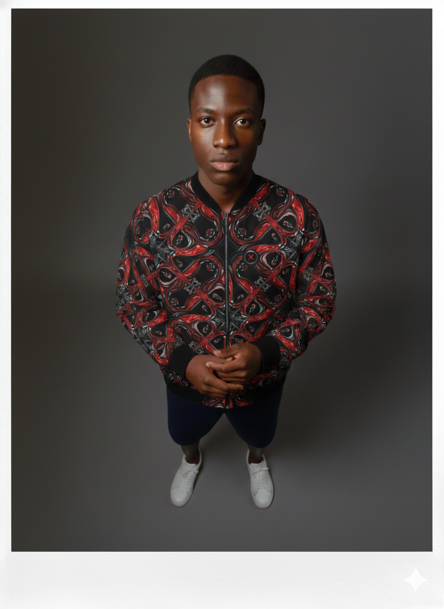 Dragon Bomber Jacket — Red & Black Mythic All-Over Print
