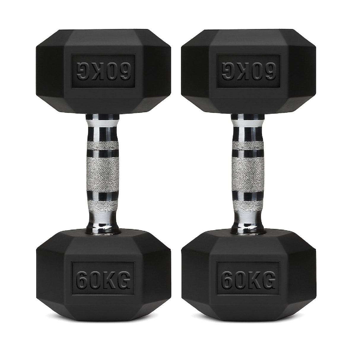 Hex Dumbbells Pair – Rubber-Coated Cast Iron – 2.5kg to 60kg – Premium Gym Weights