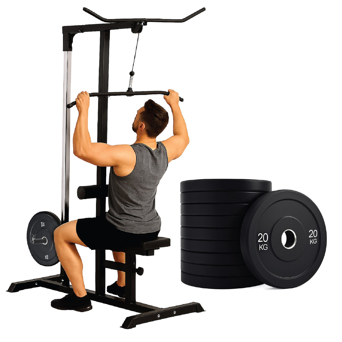 Exercise Pulley Machine Power Tower with Adjustable Seat Cable Positions