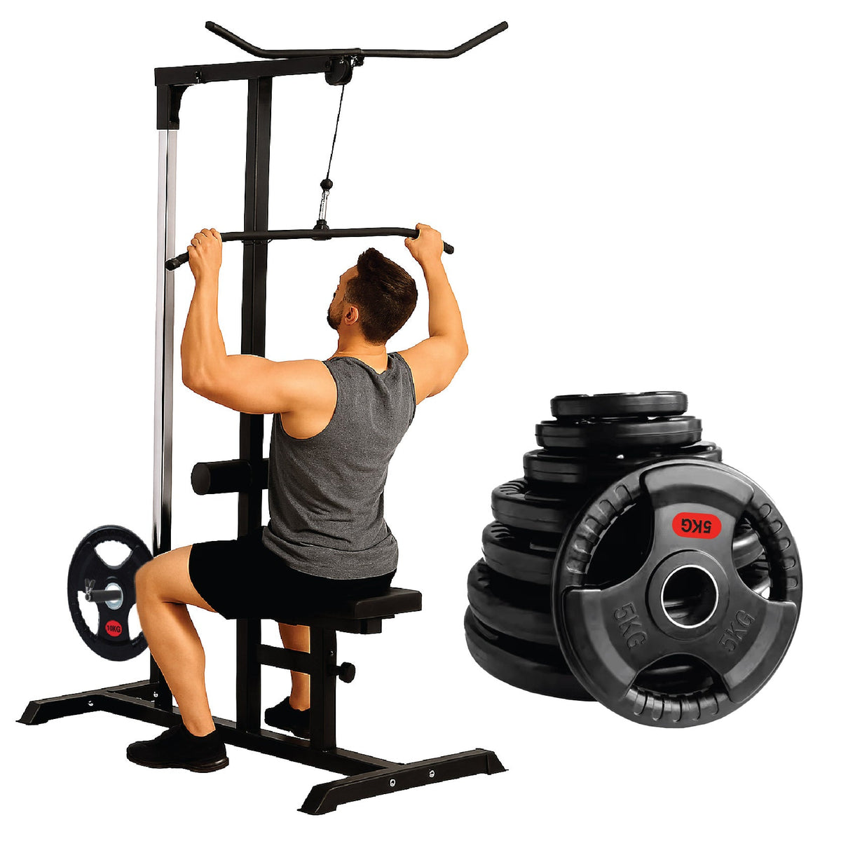 Exercise Pulley Machine Power Tower with Adjustable Seat Cable Positions