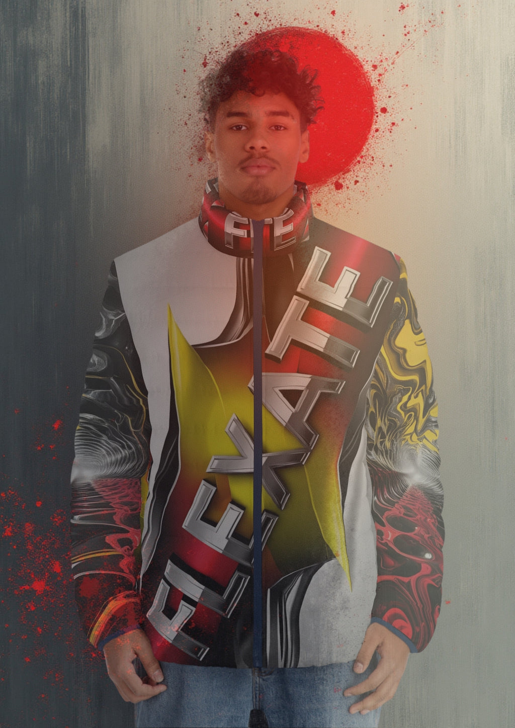 Flexate Action One Men's Puffer Jacket - AOP Design