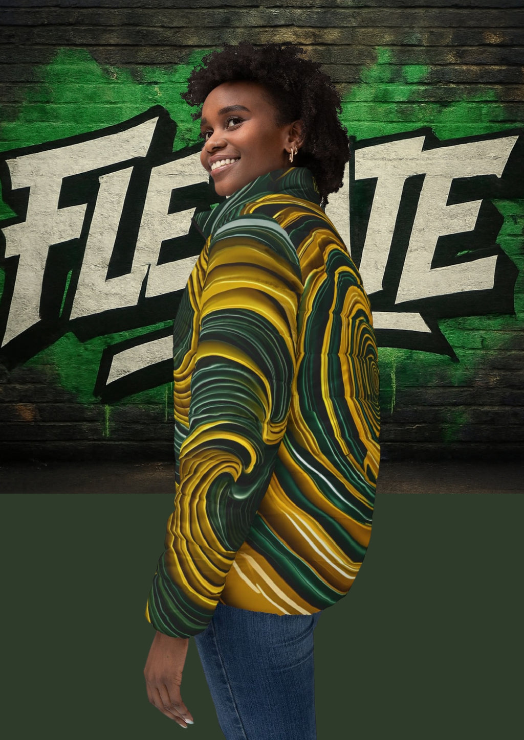 Flexate Earth X Women’s Puffer Jacket - AOP Design