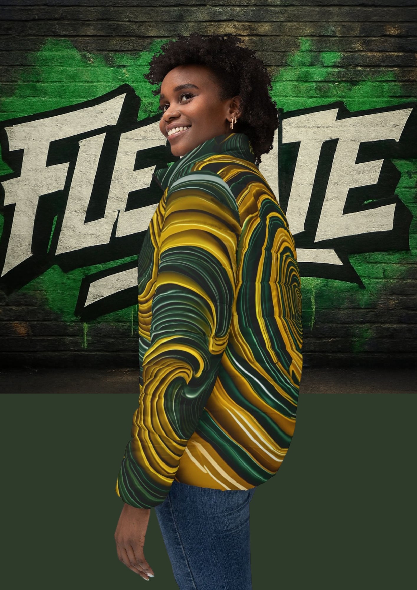 Flexate Earth X Women’s Puffer Jacket - AOP Design