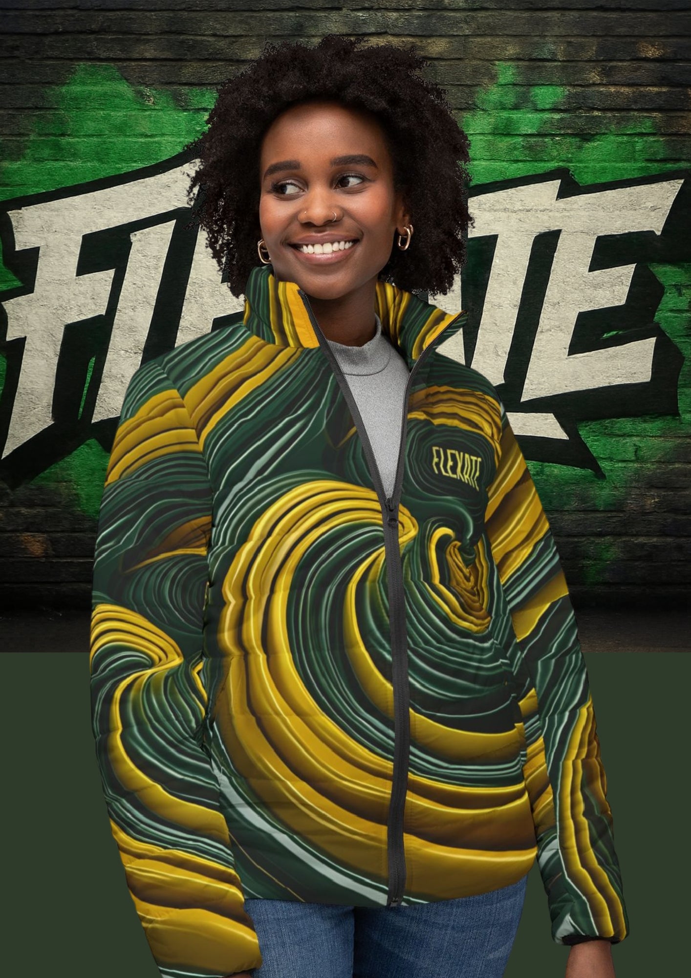 Flexate Earth X Women’s Puffer Jacket - AOP Design